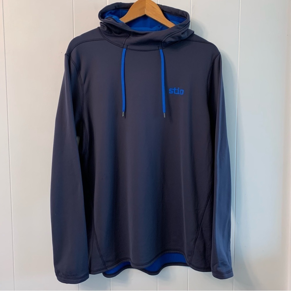 STIO Fremont Stretch Fleece Hoodie Blue Navy Hooded Lined Soft 200040 Large